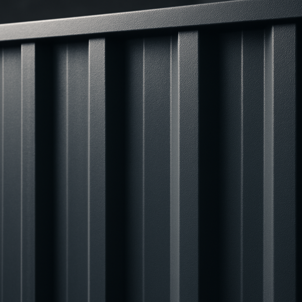 Colorbond steel fence panel in Ironstone grey, close-up