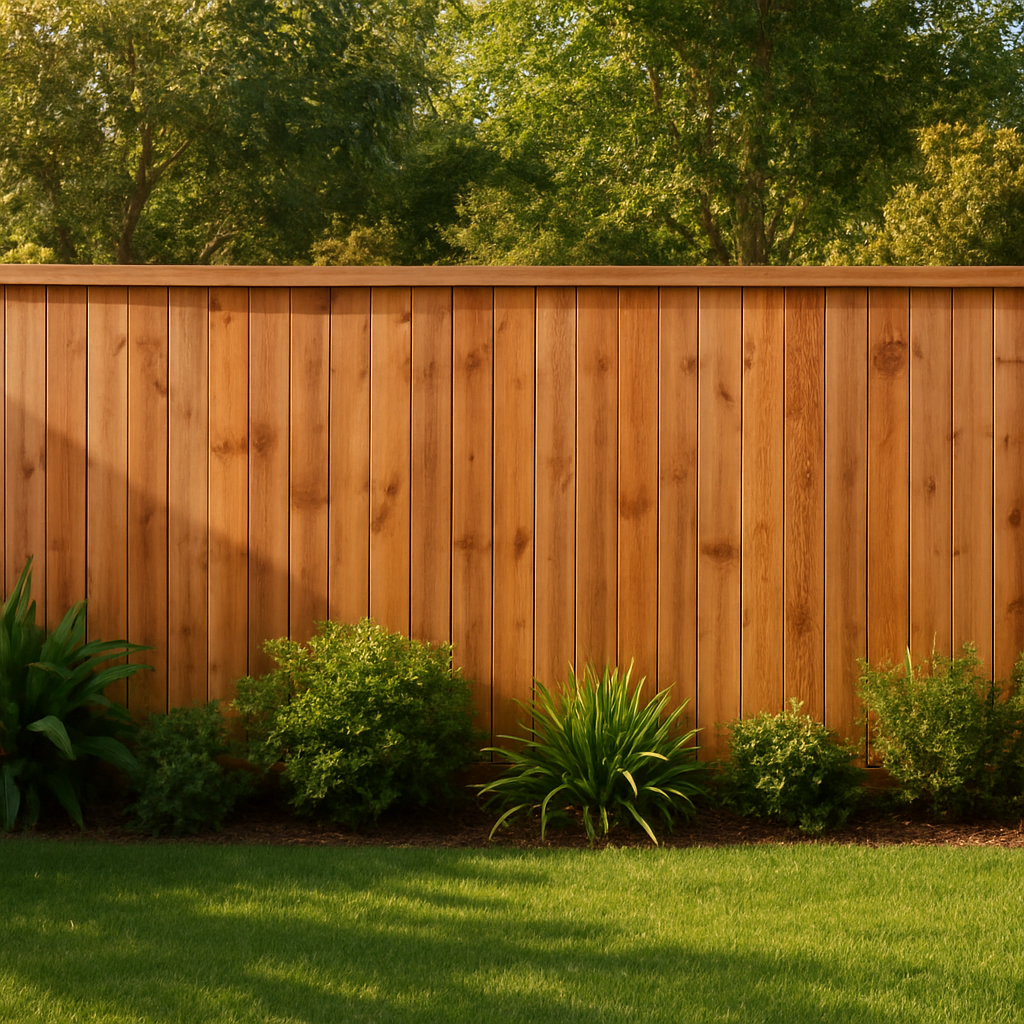 Hardwood timber paling fence in an Australian suburban garden